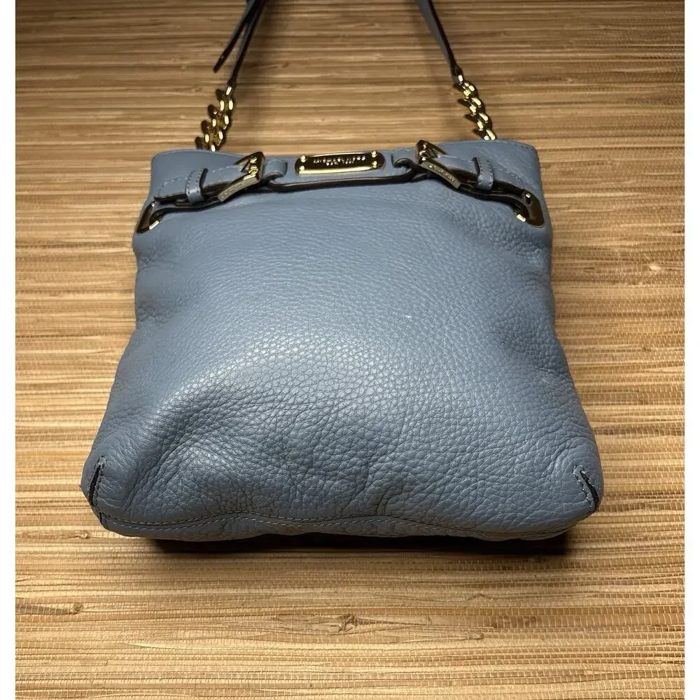 Michael Kors Hamilton Pebbled Leather Crossbody Bag Blue 11” x 10”